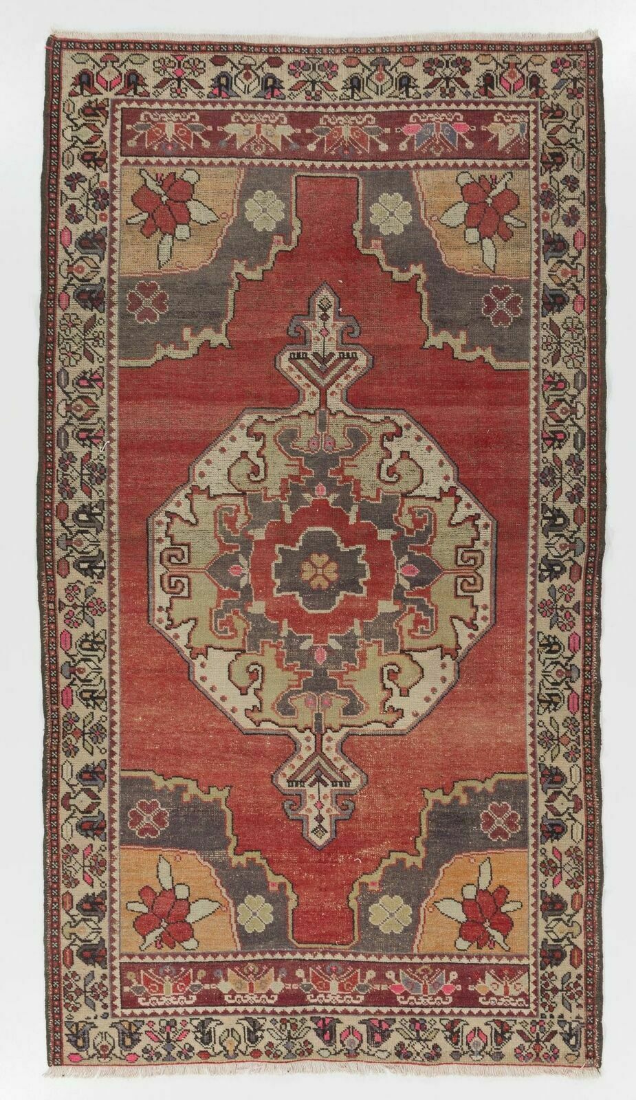 5x5.6 Ft One Of A Kind Vintage Handmade Cappadocia Rug. 100% Wool