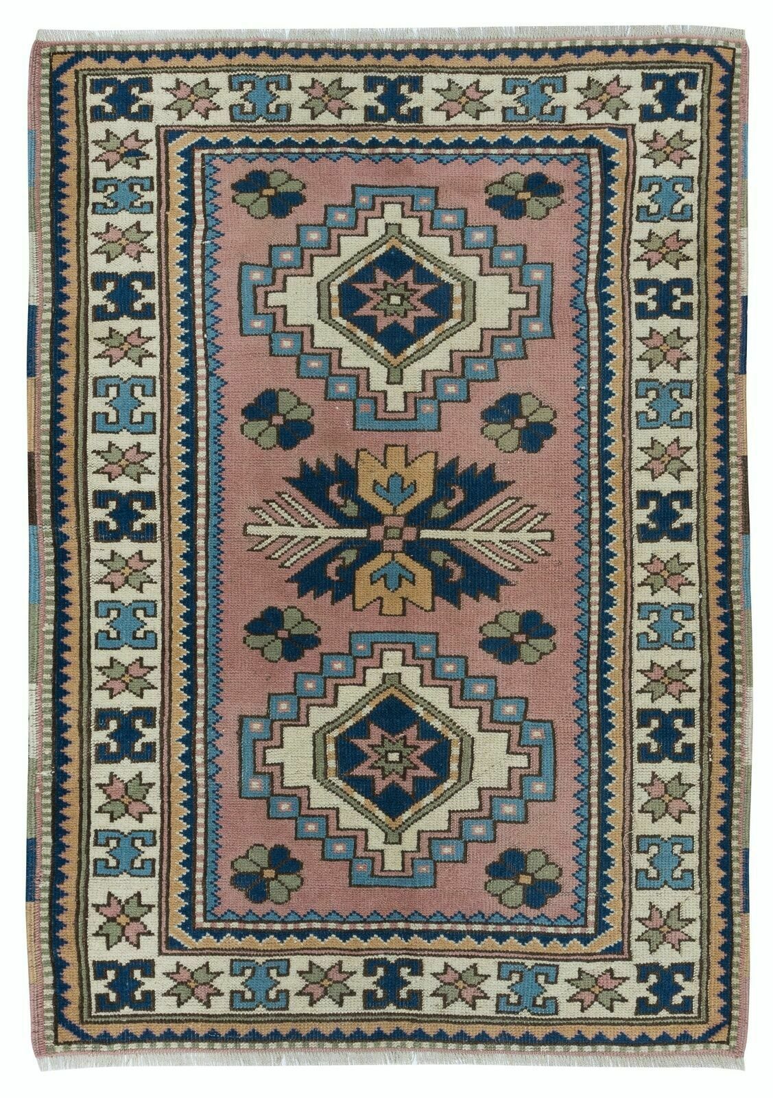 3.5x5 Ft One Of A Kind Vintage Handmade Turkish Geometric Area Rug, 100% Wool