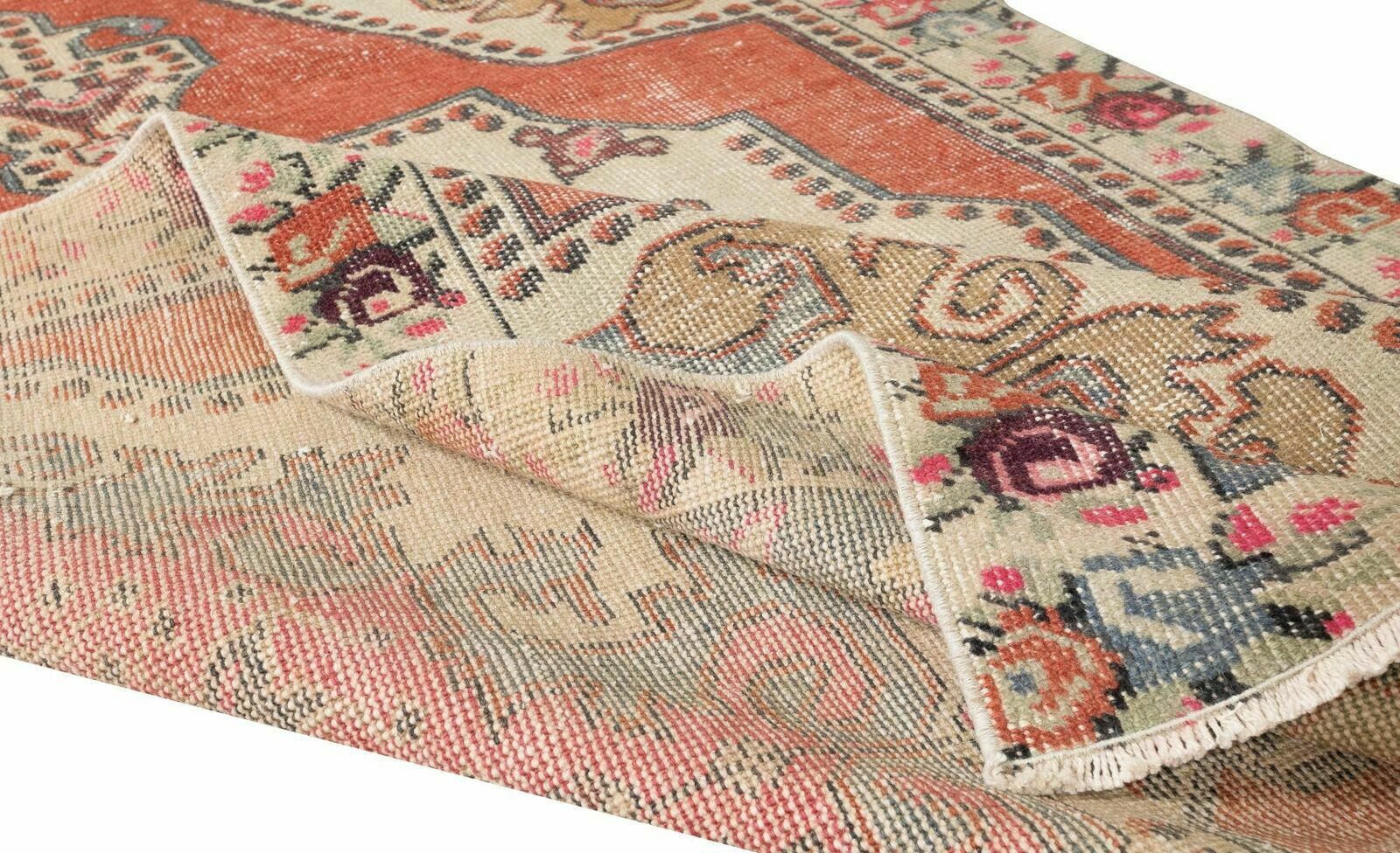 Tapis turc vintage en laine noué à la main, 4,2 x 6,9 ft, motifs géométriques, pièce unique photo for sale