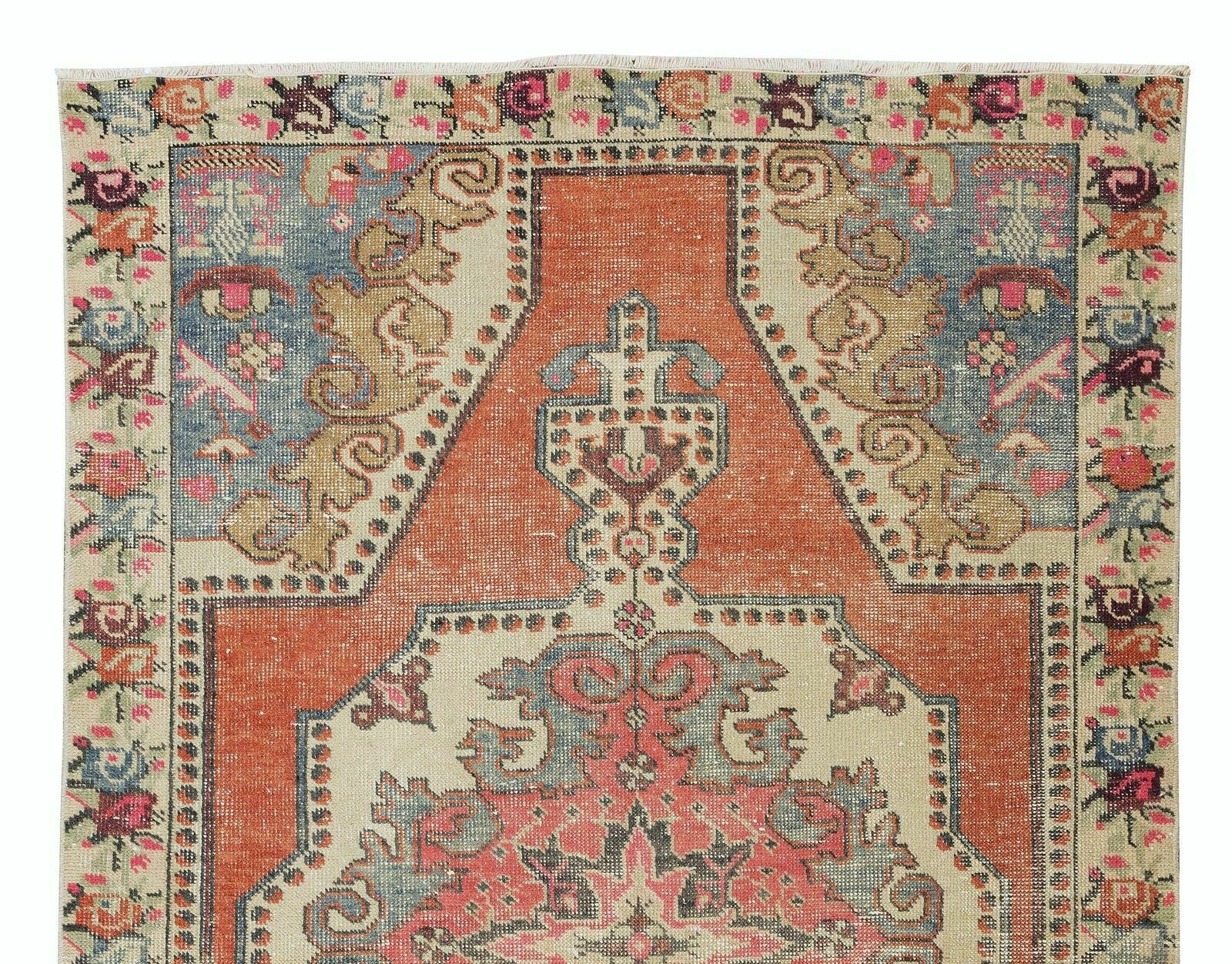 4.2x6.9 Ft Vintage Hand Knotted Turkish Wool Rug, One Of A Kind Geometric Carpet photo Textiles