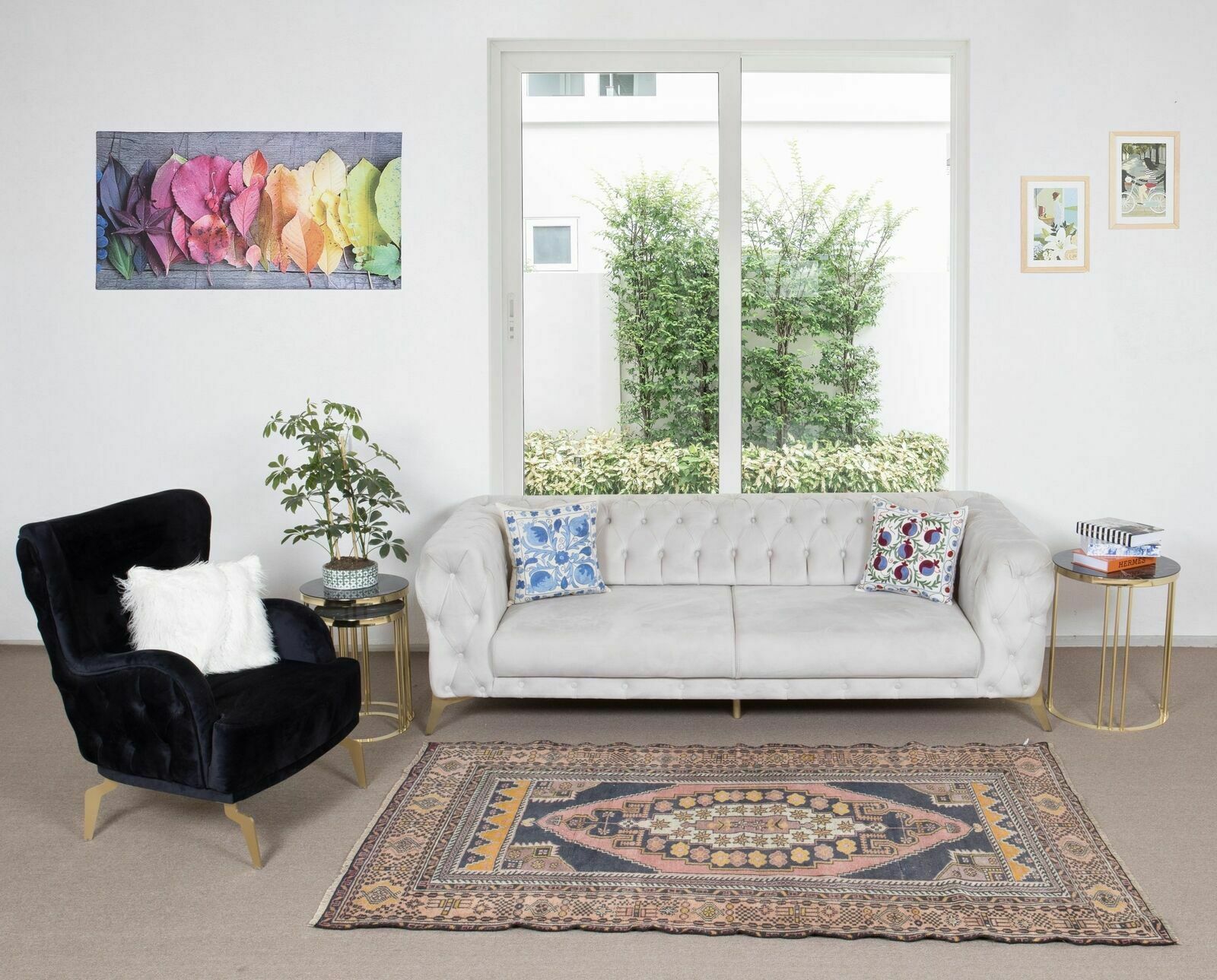 4.4x7.6 Ft Midcentury Oriental Rug, Hand Knotted Turkish Carpet Made Of Wool photo furniture
