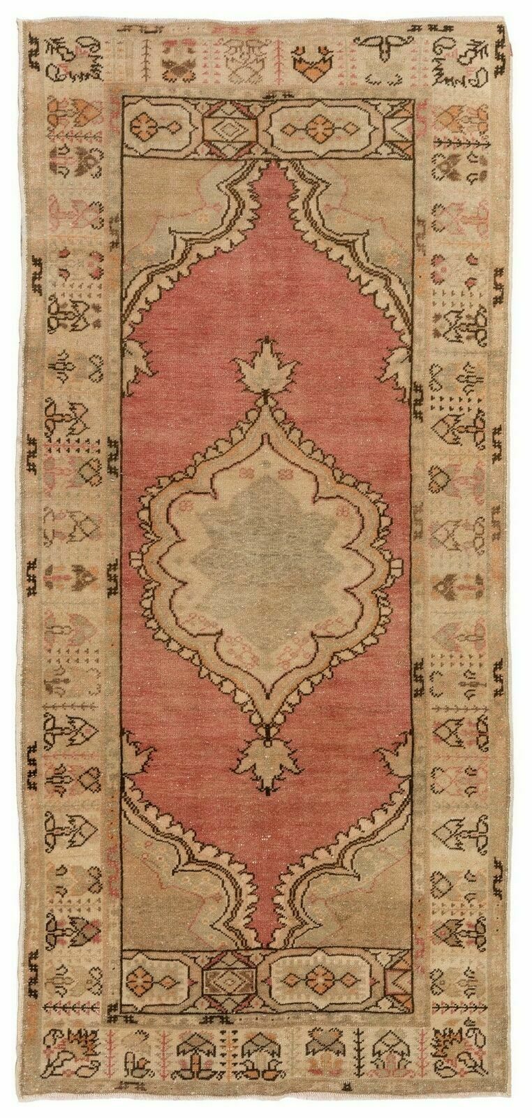 3.2x6.5 Ft Nice Handmade Midcentury Anatolian Village Rug In Beige & Red Colors