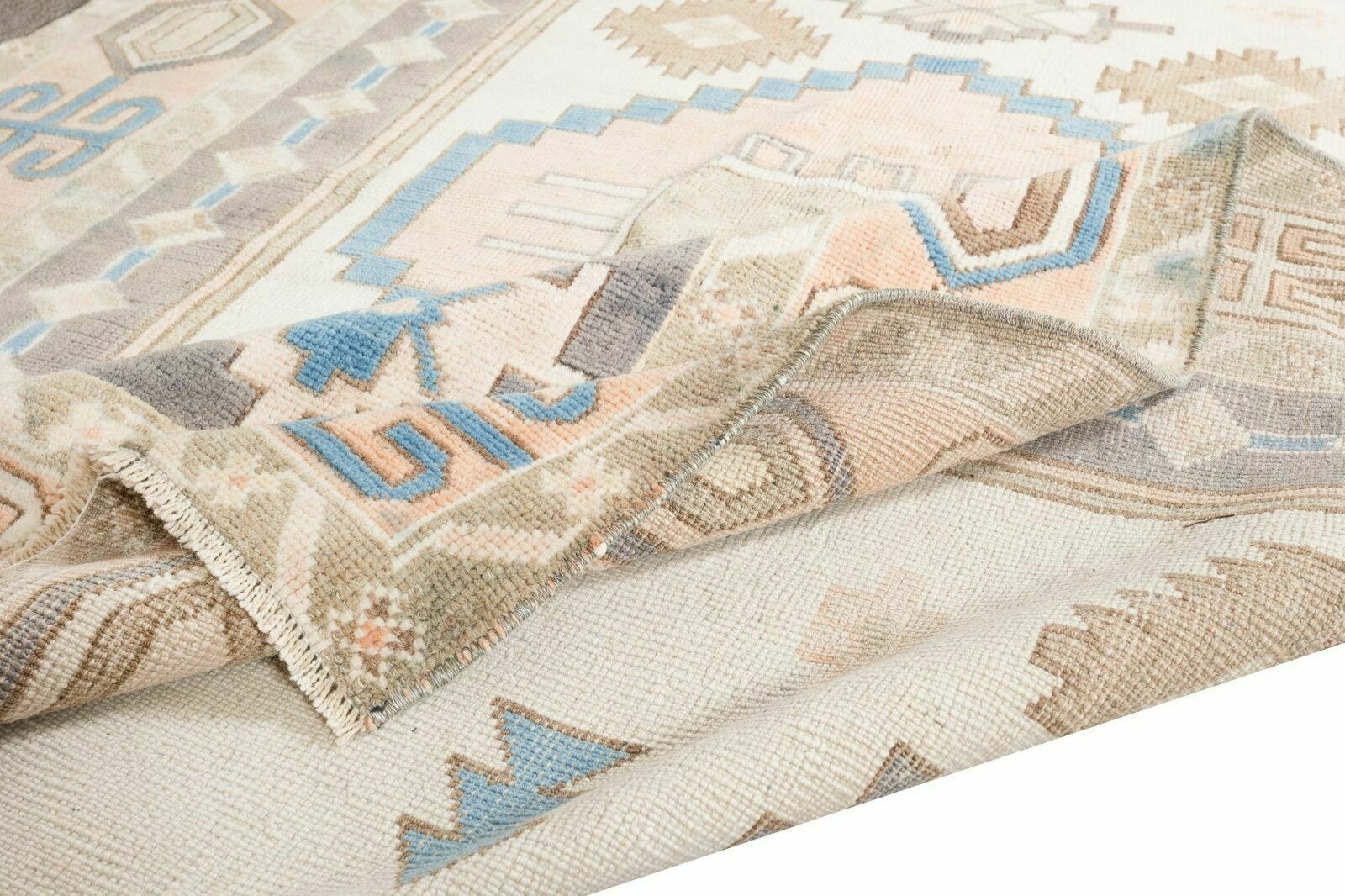 1960's Geometric Wool Area Rug, Vintage Hand Knotted Turkish Carpet photo for sale