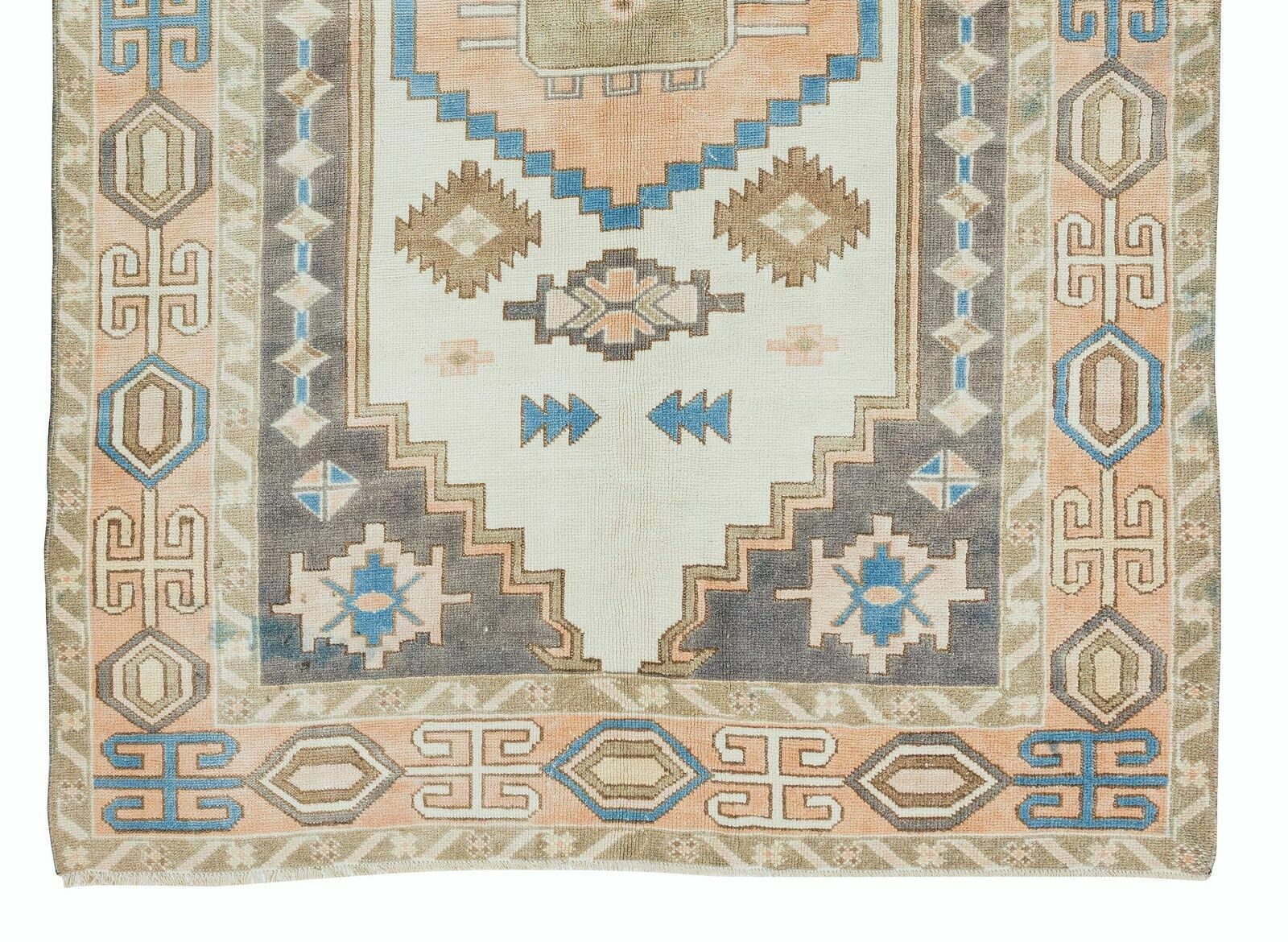 1960's Geometric Wool Area Rug, Vintage Hand Knotted Turkish Carpet photo 523.0