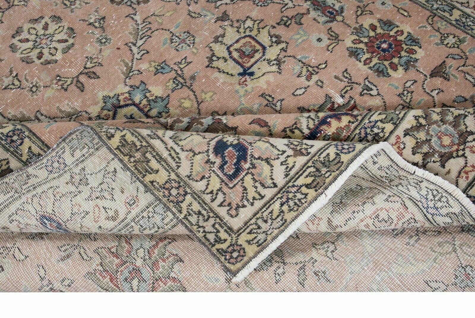 Vintage Handmade Turkish Romantic Botanical Design Rug In Red, Beige photo for sale