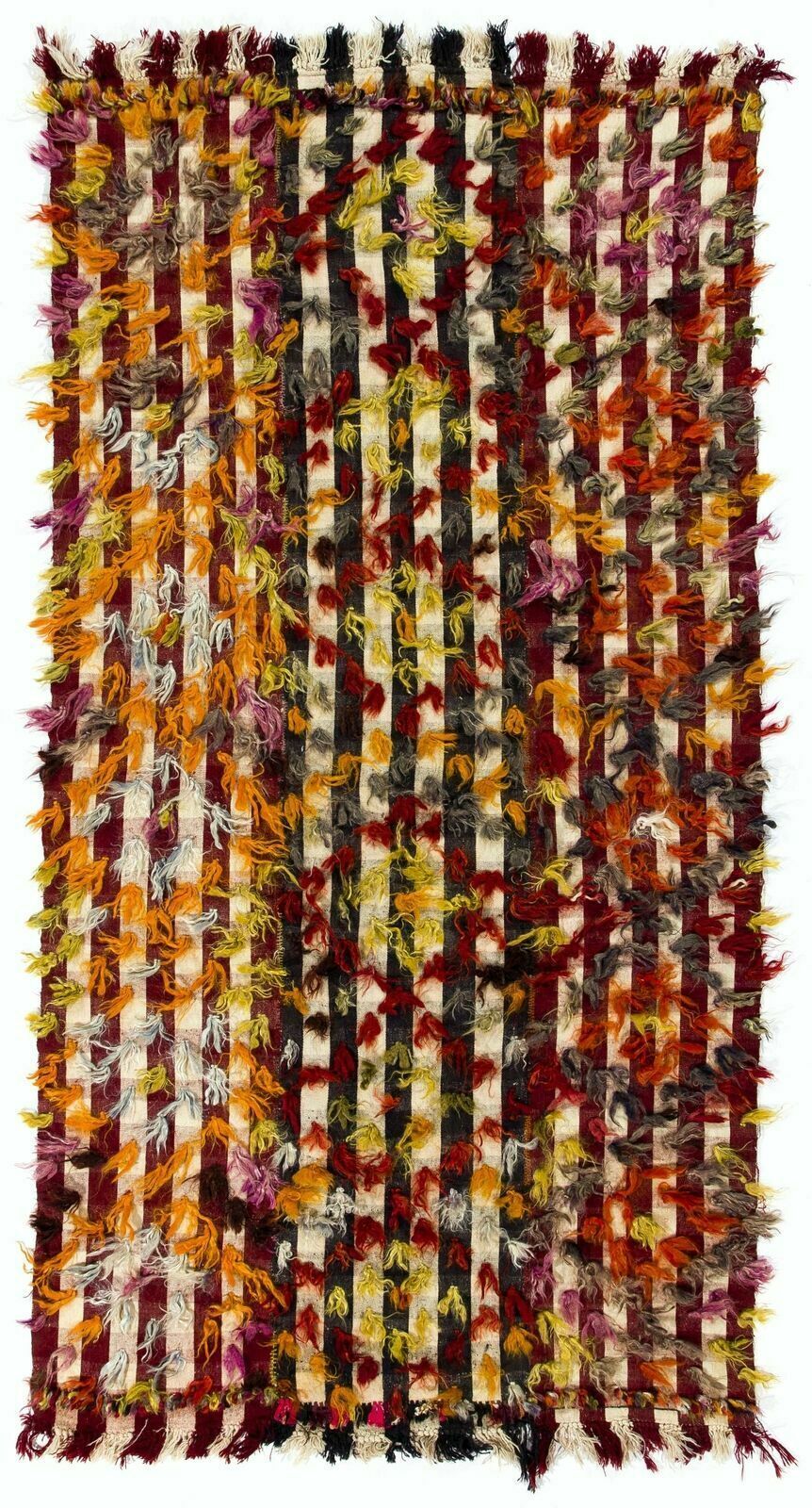 4.6x9 Ft Vintage Kilim Rug With Colorful Poms. Bed, Floor, Sofa Cover