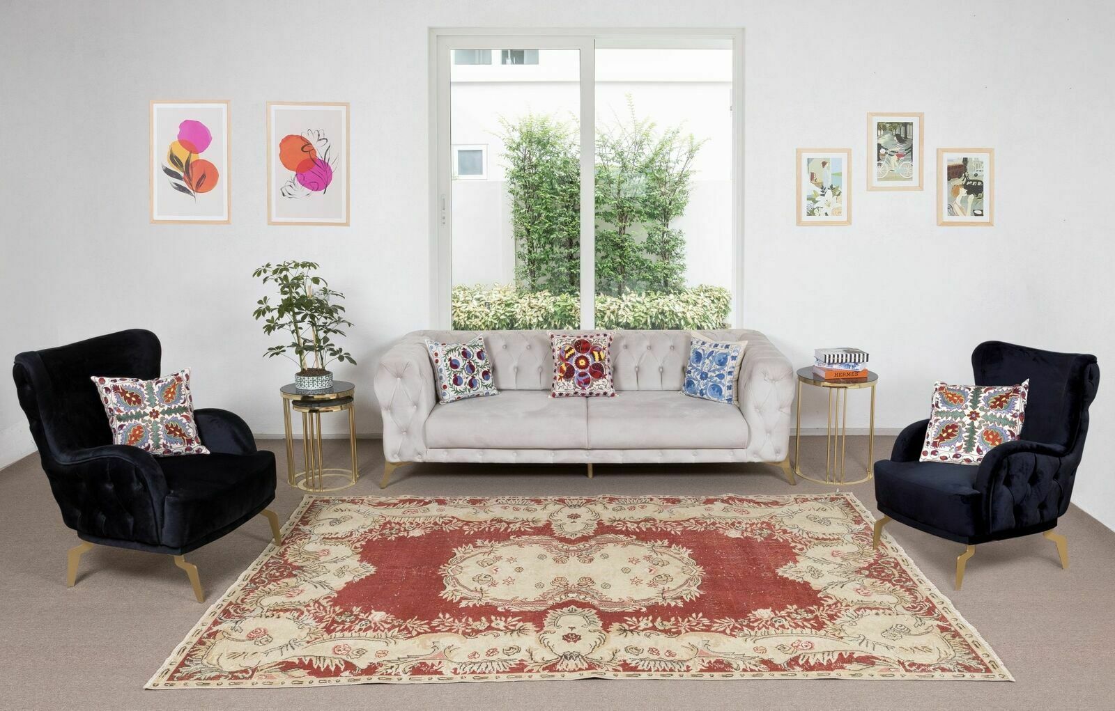 6.3x10 Ft One Of A Kind Vintage Handmade Turkish Wool Rug In Red & Beige photo furniture