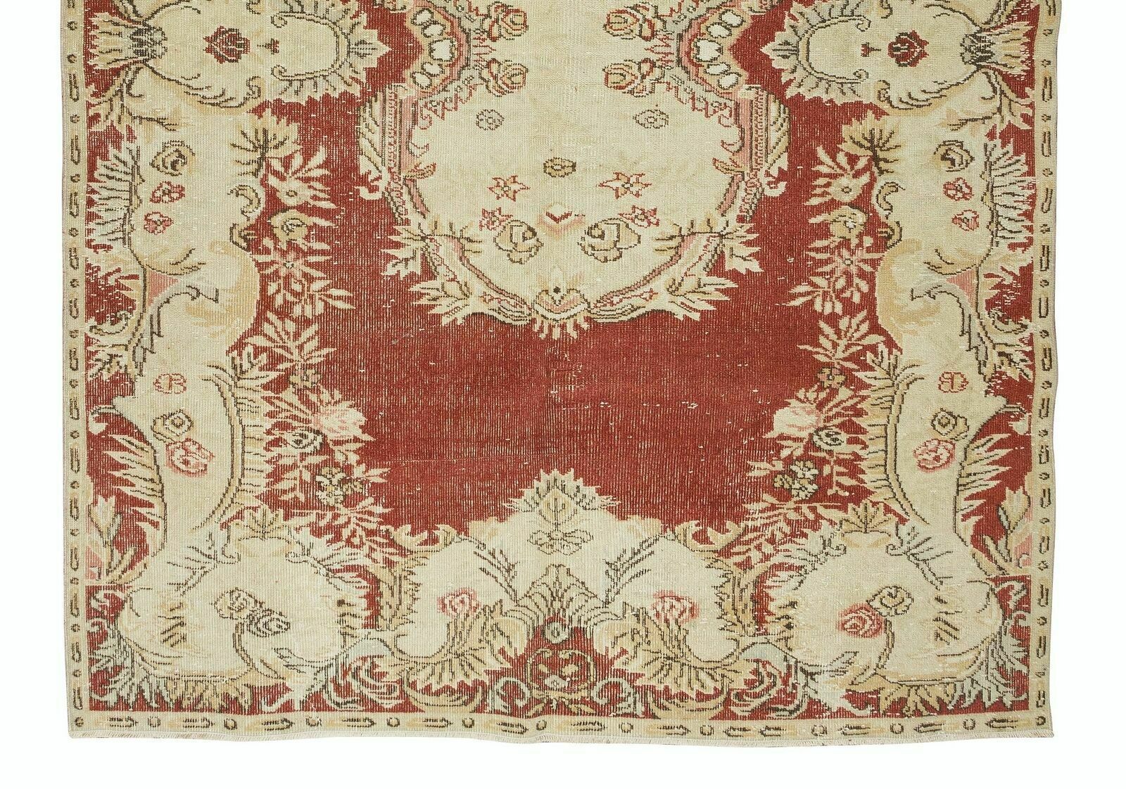 6.3x10 Ft One Of A Kind Vintage Handmade Turkish Wool Rug In Red & Beige photo 271.0