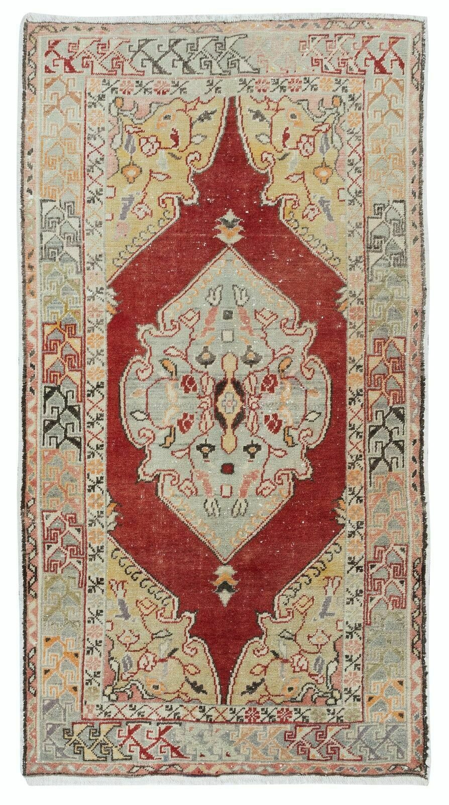 3.5x6.4 Ft Traditional Vintage Turkish Tribal Rug, Handmade Wool Village Carpet