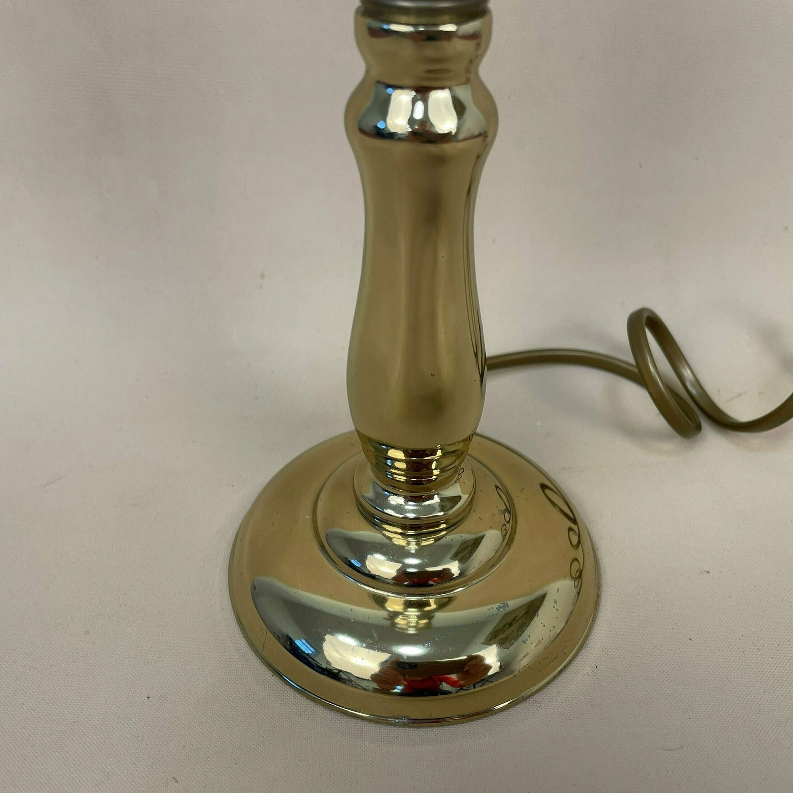 Vintage Small Metal Gold Brass Lamp Light Bedside Side Table Desk Column Ornate Round Base Antique Lamps photo 55.0