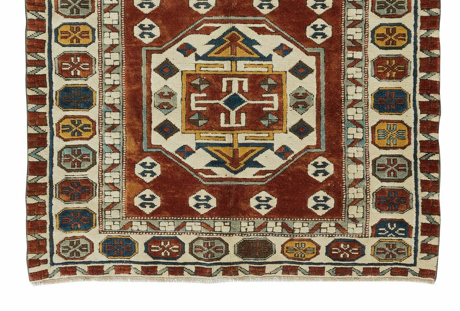 Vintage Hand Knotted Turkish Wool Rug, One Of A Kind Geometric Carpet photo 291.0