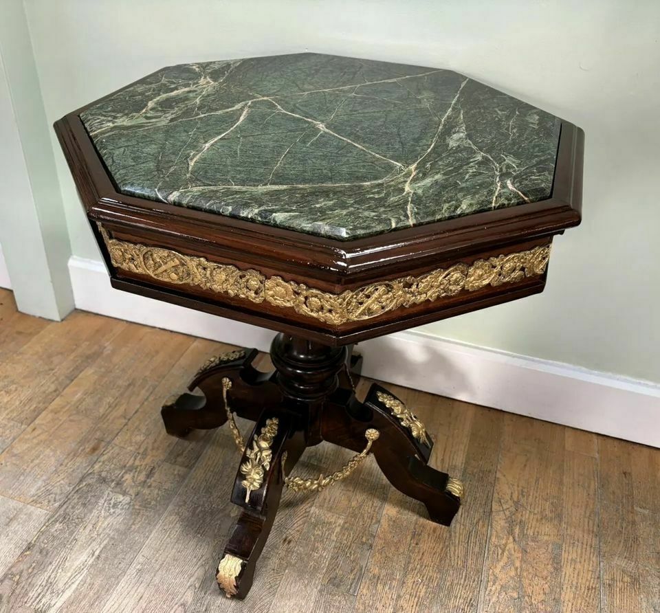 Antique French Mahogany Marble Top Gueridon Side Table, Louis XVI French Empire Style photo vinterior