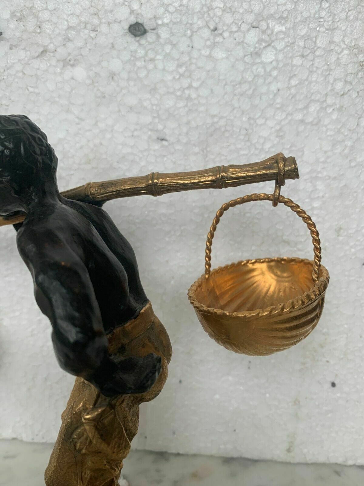 Bronze Group With Double Patina "Man With Basket Pendulum" 20th Century photo vinterior