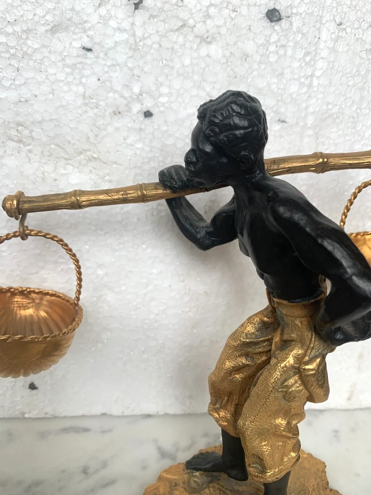 Bronze Group With Double Patina "Man With Basket Pendulum" 20th Century photo buy