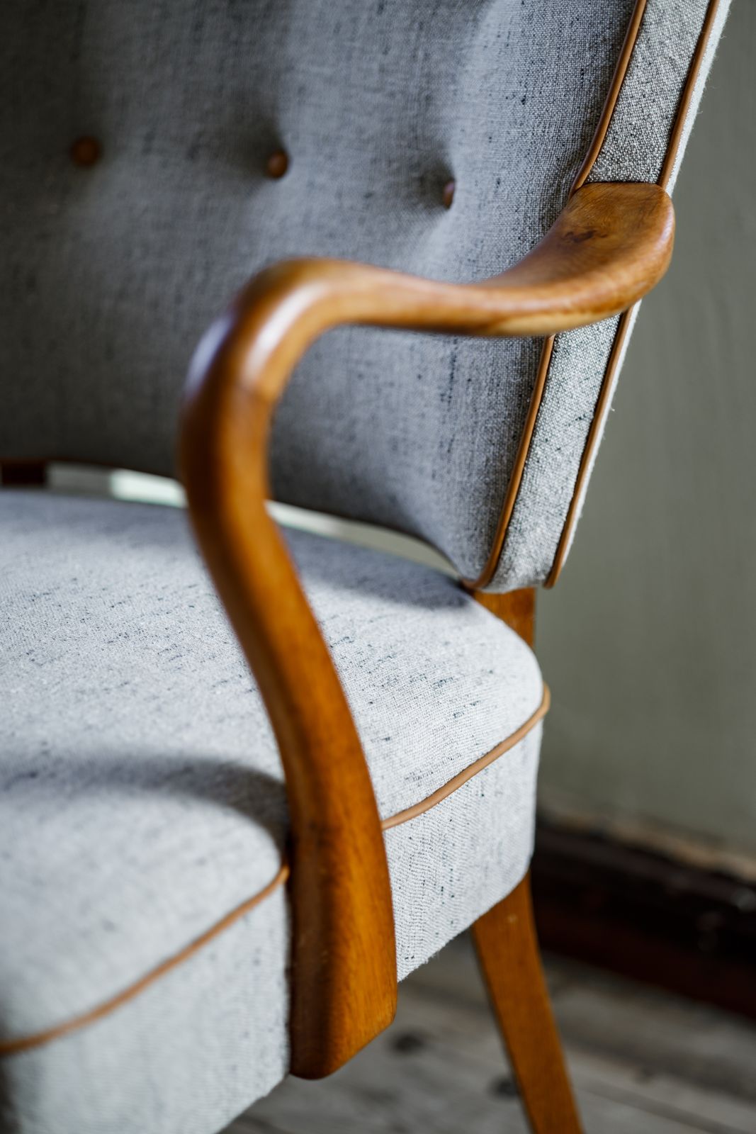 Alfred Christensen Danish Armchair With Linen Upholstery photo for sale