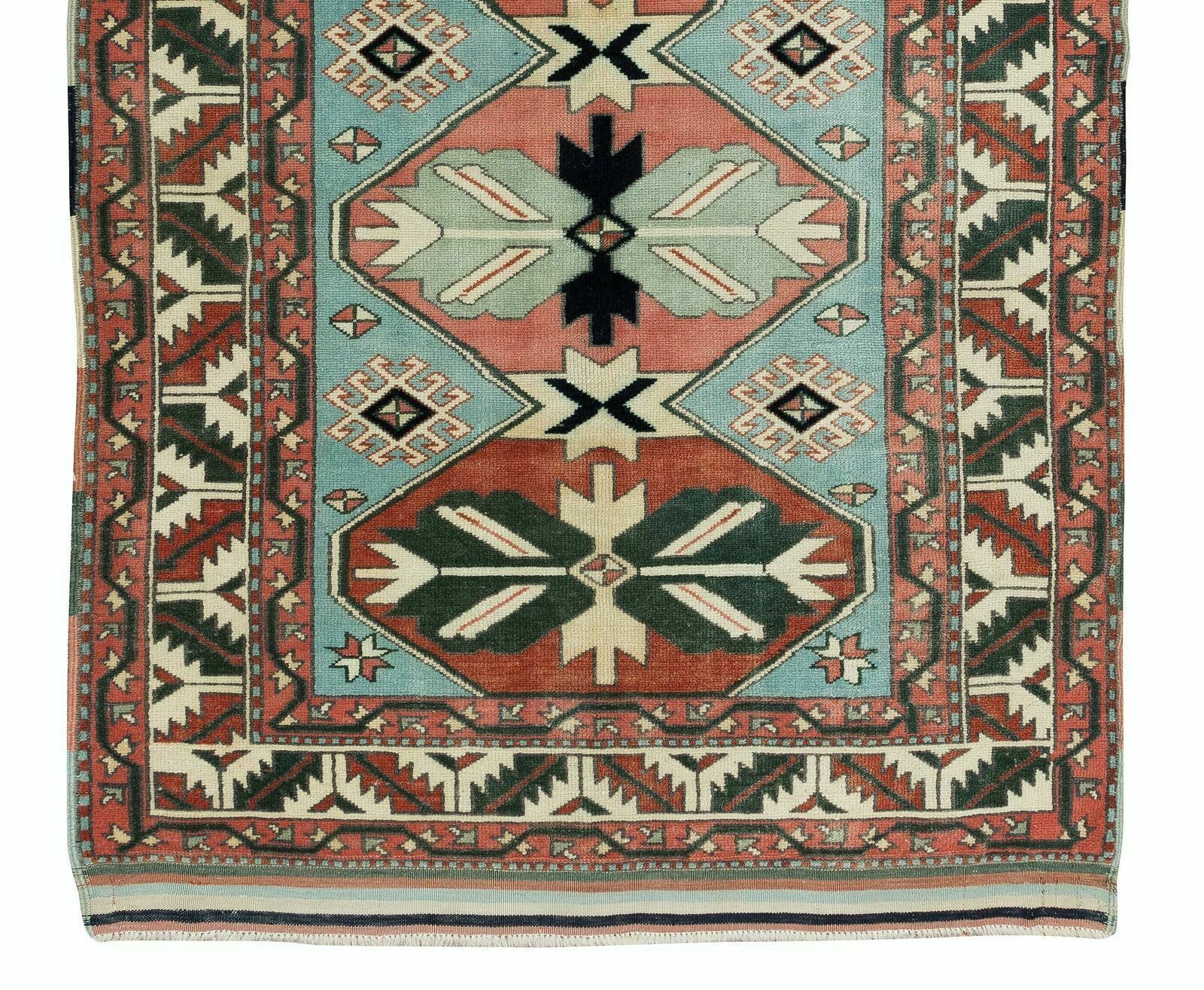 3.5x5.8 Ft Unique Vintage Handmade Turkish Geometric Wool Rug photo 458.0