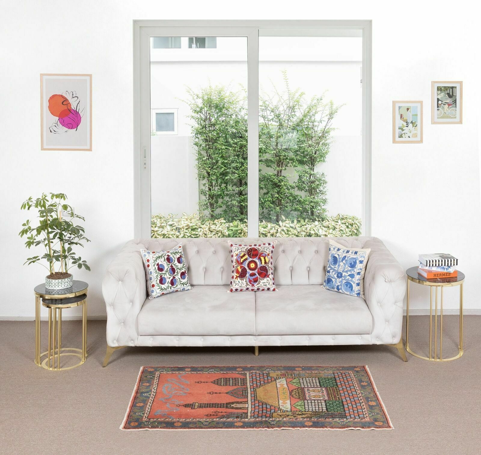 Handmade 1960s Prayer Rug With Mosque Motif, Turkish Wool Accent Rug photo furniture