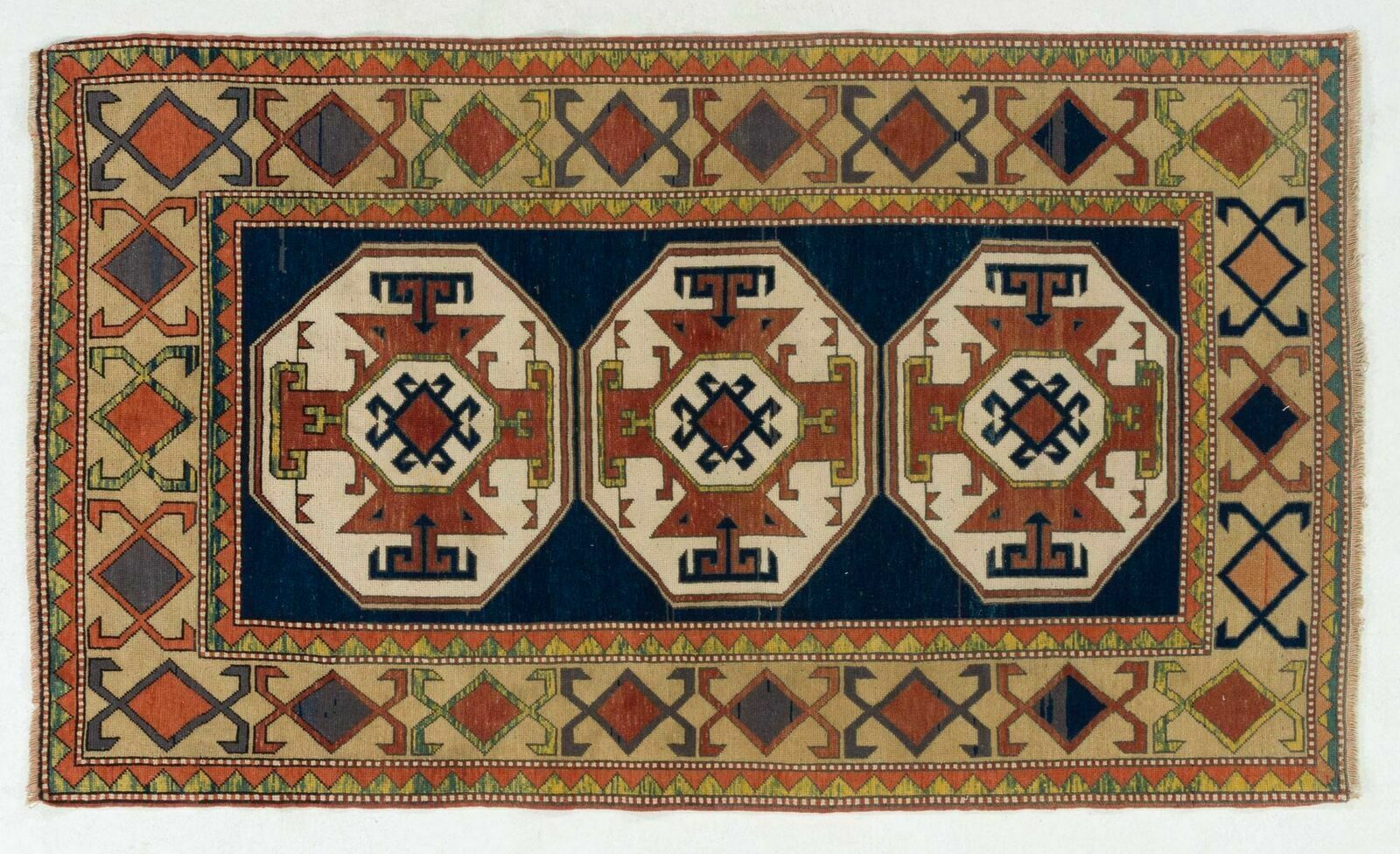 Vintage Caucasian Kazak Rug, Wool Hand Knotted Carpet, Floor Covering photo 483.0