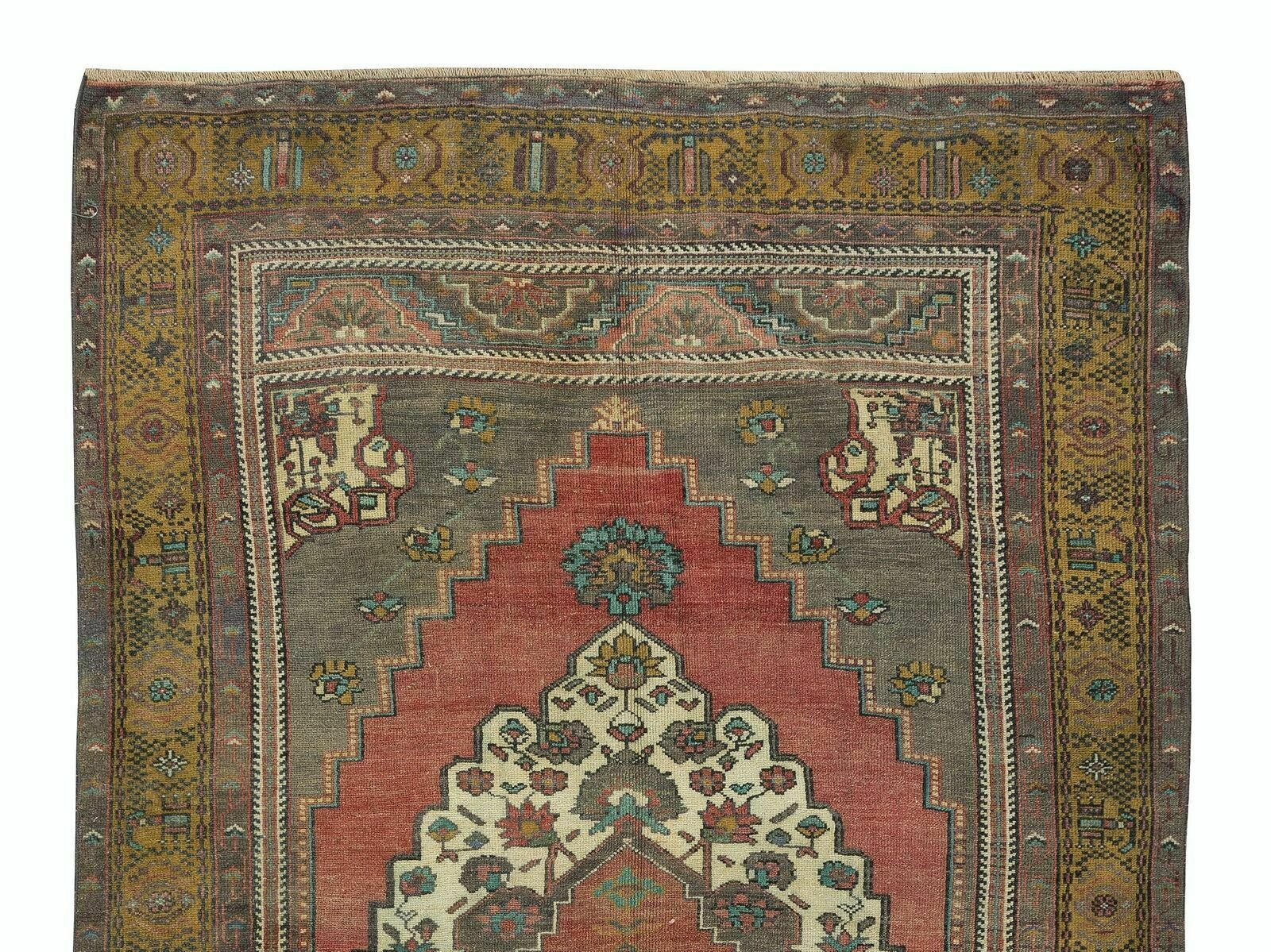 5x8.2 Ft Vintage Handmade Turkish Tribal Rug With Geometric Medallion Design photo Textiles