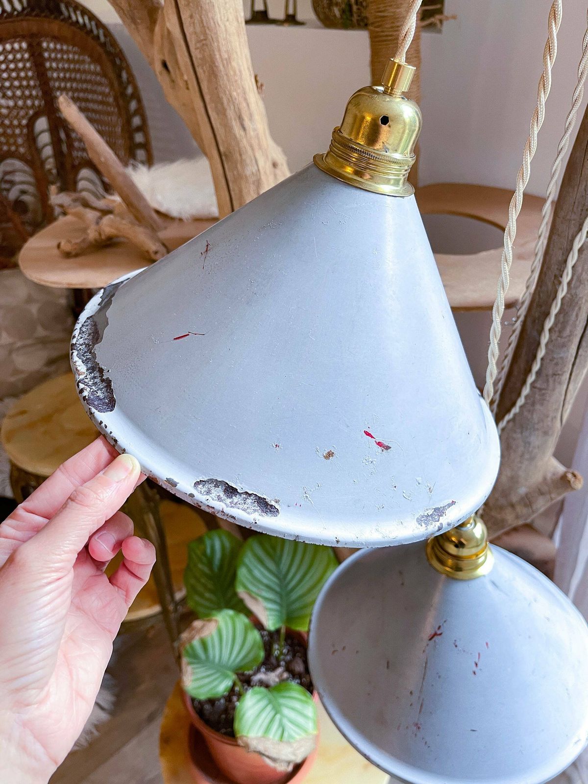 Customizable Vintage Enameled Sheet Metal Lampshades   Vintage Industrial Style Light Pendant Light   Old Sheet Metal Lampshade photo 102.0