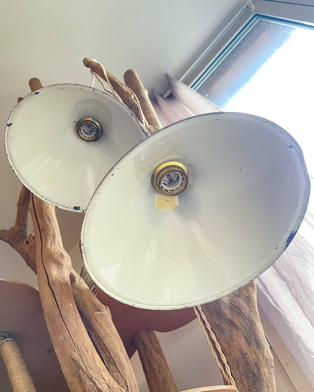 Customizable Vintage Enameled Sheet Metal Lampshades   Vintage Industrial Style Light Pendant Light   Old Sheet Metal Lampshade photo vinterior