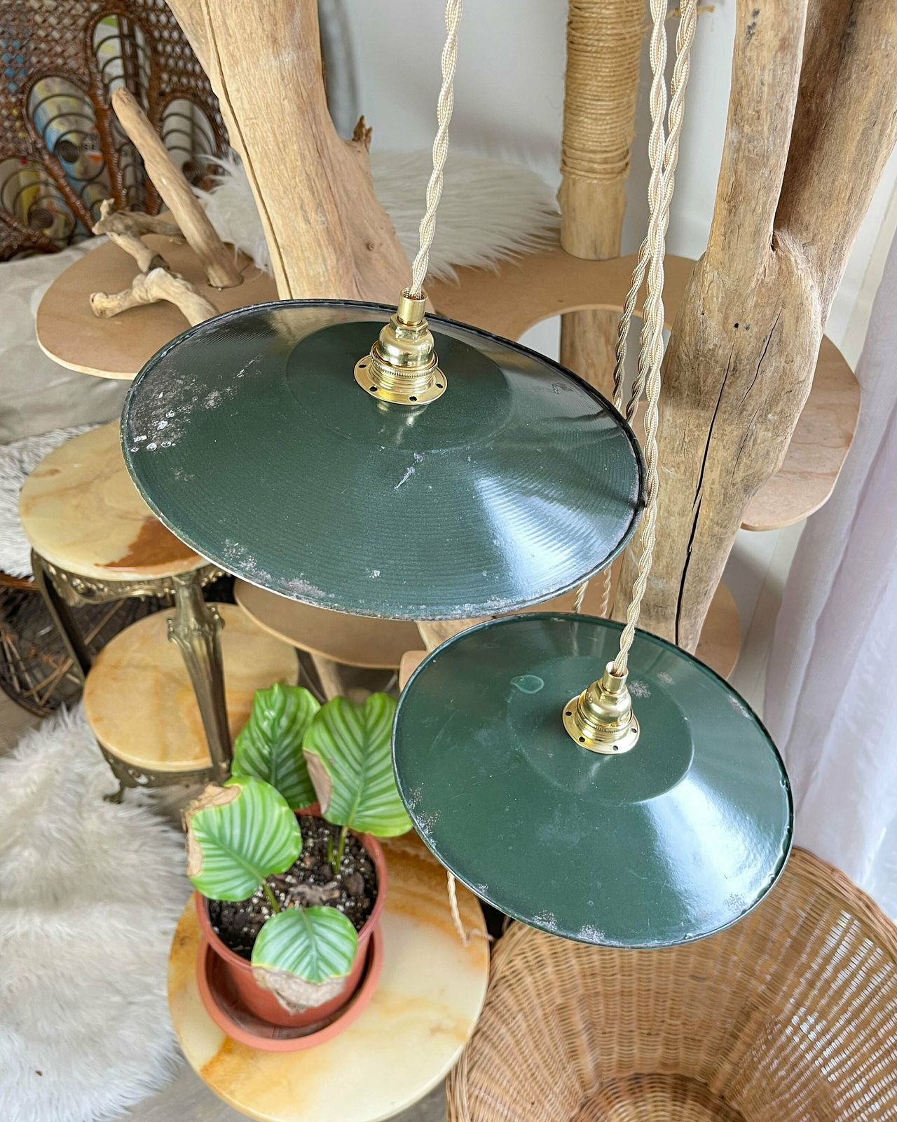 Vintage Lampshade In Customizable Green Enameled Sheet Metal   Vintage Industrial Style Light Pendant Light   Old Sheet Metal Lampshade photo for sale