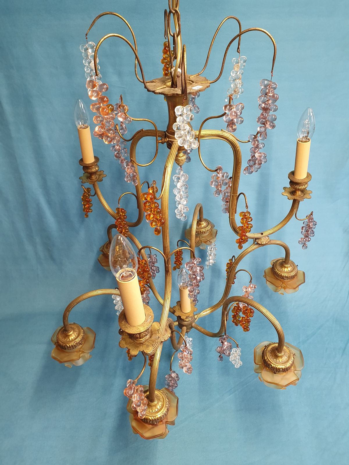 Large French Chandelier With Glass Bunches Of Grapes photo Lighting