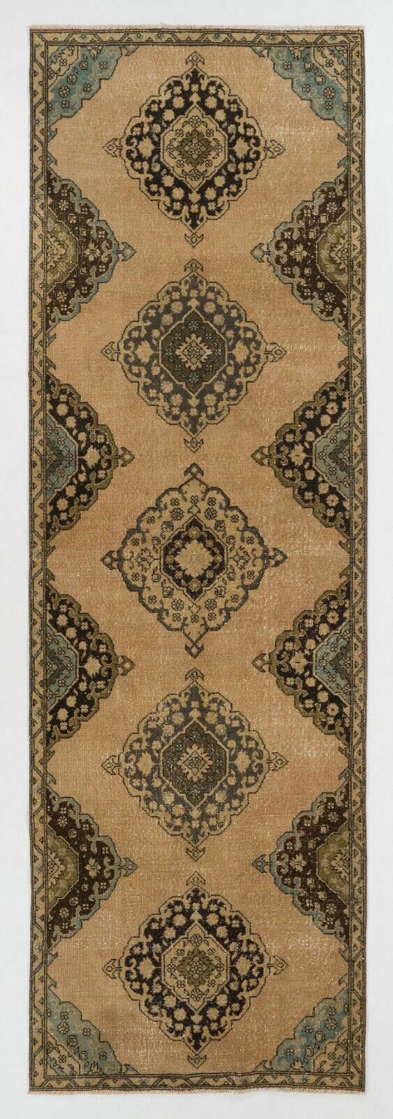 4x12 Ft One Of A Kind Hand Knotted Vintage Turkish Runner Rug For Hallway