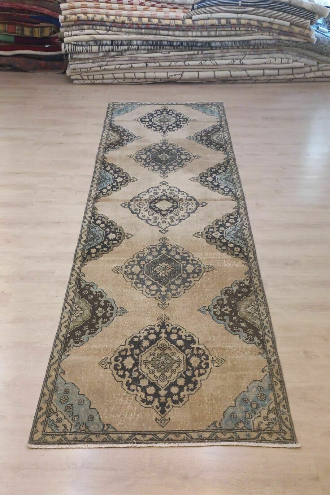 4x12 Ft One Of A Kind Hand Knotted Vintage Turkish Runner Rug For Hallway photo Textiles