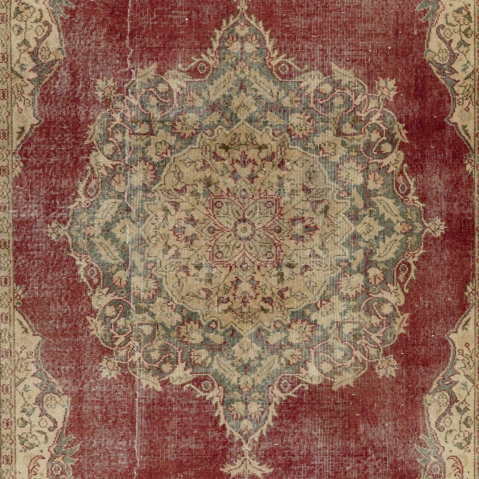 6.5x9.7 Ft Vintage Turkish Oushak Wool Area Rug In Red And Beige photo for sale