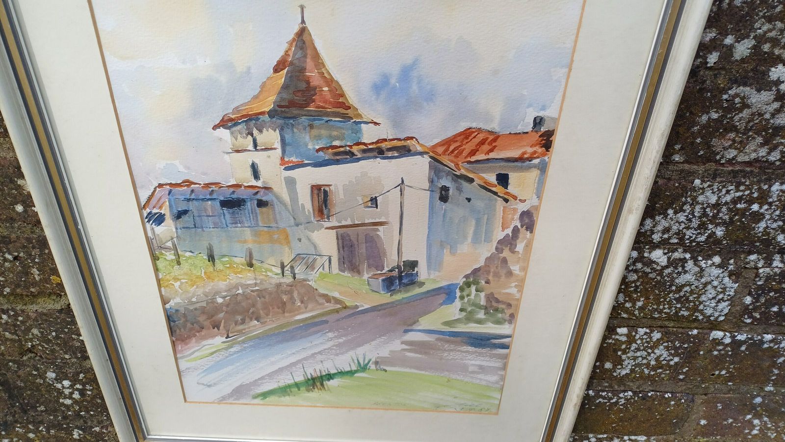 Superb Large Vintage Original Watercolour Church Landscape France photo buy