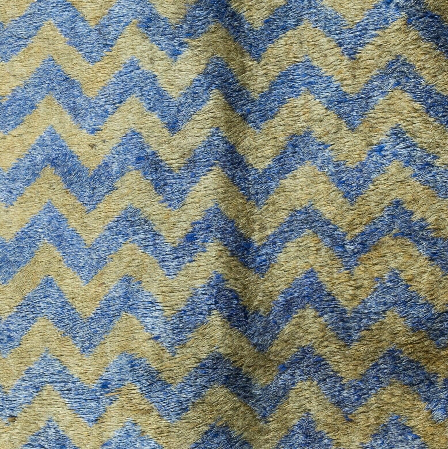 2.2x4.3 Ft 1970s Handmade Turkish Blue Tulu Rug With Light Brown Zig Zag Design photo 256.0