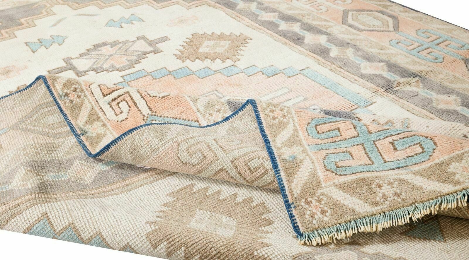 4.5x6.7 Ft 1960's Geometric Wool Area Rug, Vintage Hand Knotted Turkish Carpet photo for sale