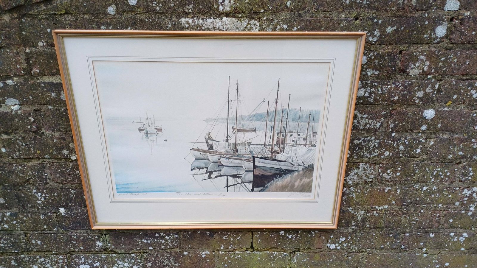 Calming Vintage Signed Artist Proof Print Signed Of Boats Yachts In A Harbour  Lovely Watercolour, This Print Is Number VI/XV   Large Size