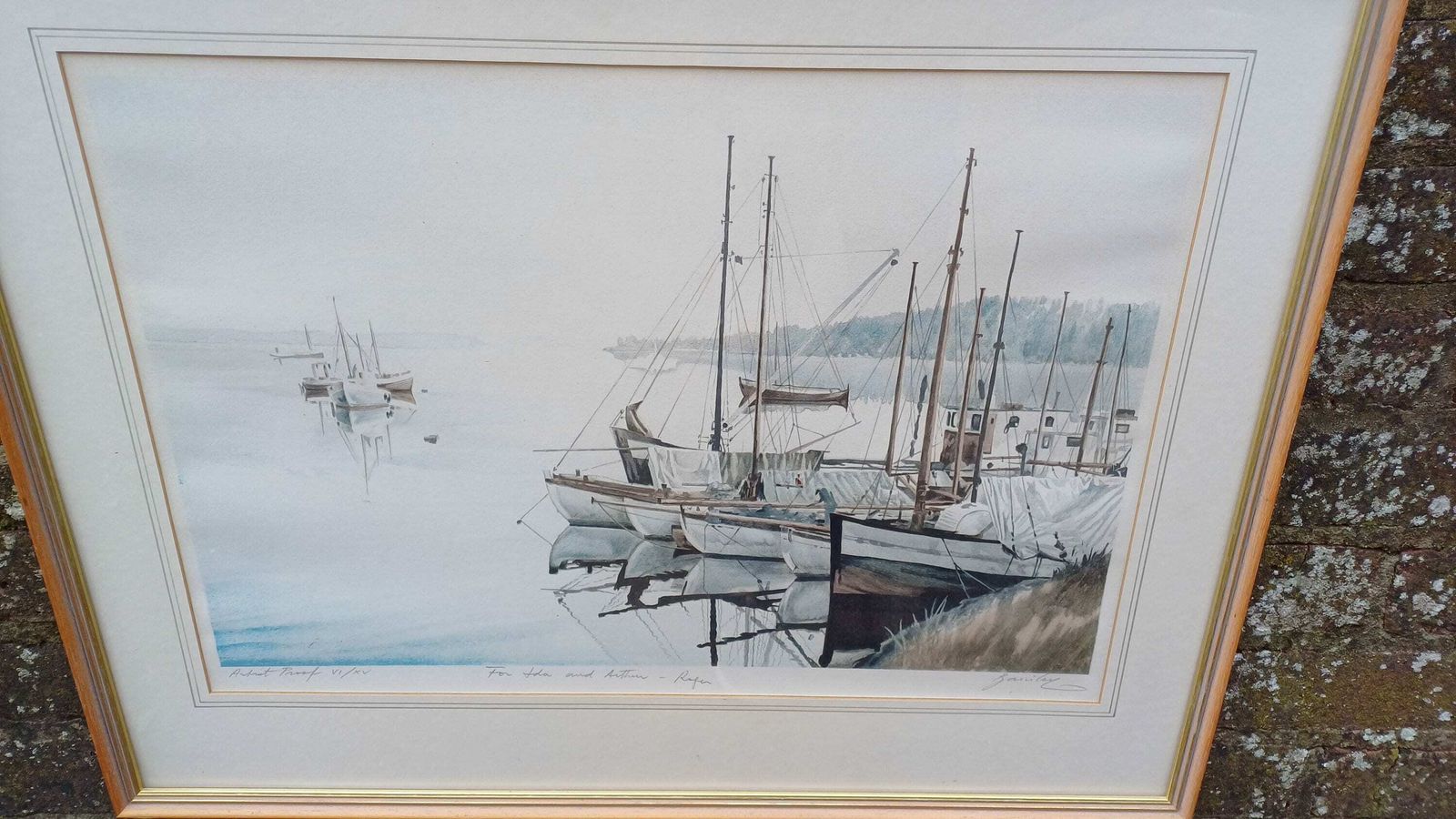 Calming Vintage Signed Artist Proof Print Signed Of Boats Yachts In A Harbour  Lovely Watercolour, This Print Is Number VI/XV   Large Size photo for sale