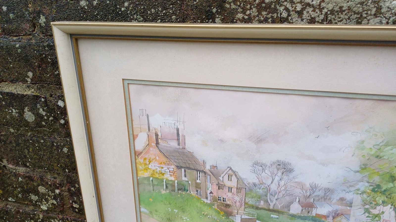 Stunning Large Original Watercolour ‘Sunlit Village’ By Popular Artist ’Hilda Chancellor Pope 1978 photo furniture