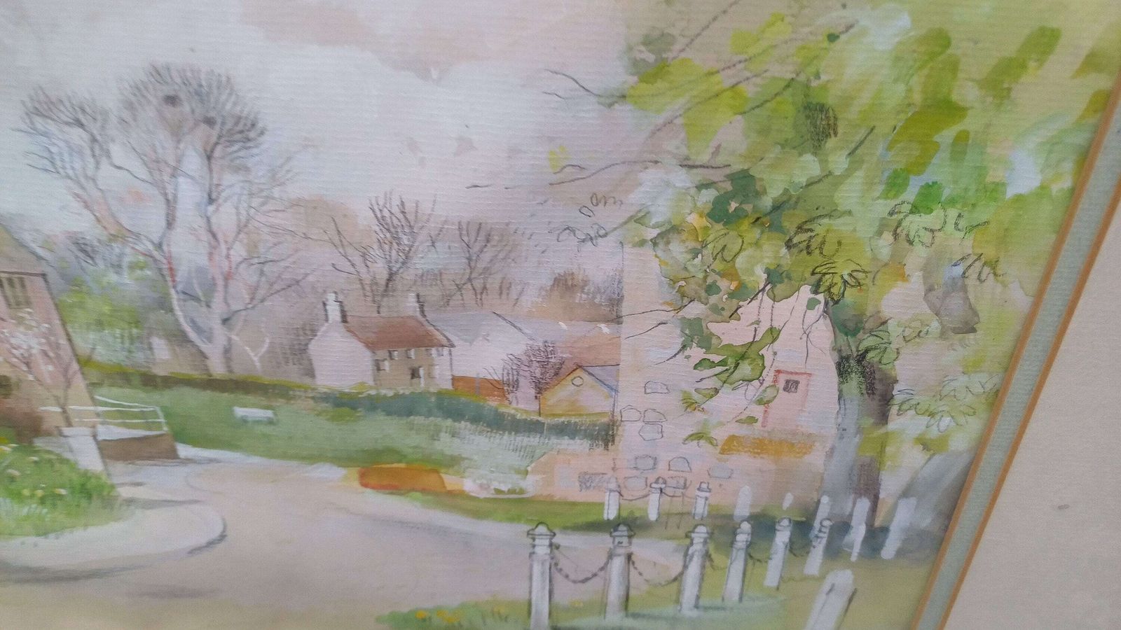 Stunning Large Original Watercolour ‘Sunlit Village’ By Popular Artist ’Hilda Chancellor Pope 1978 photo vinterior