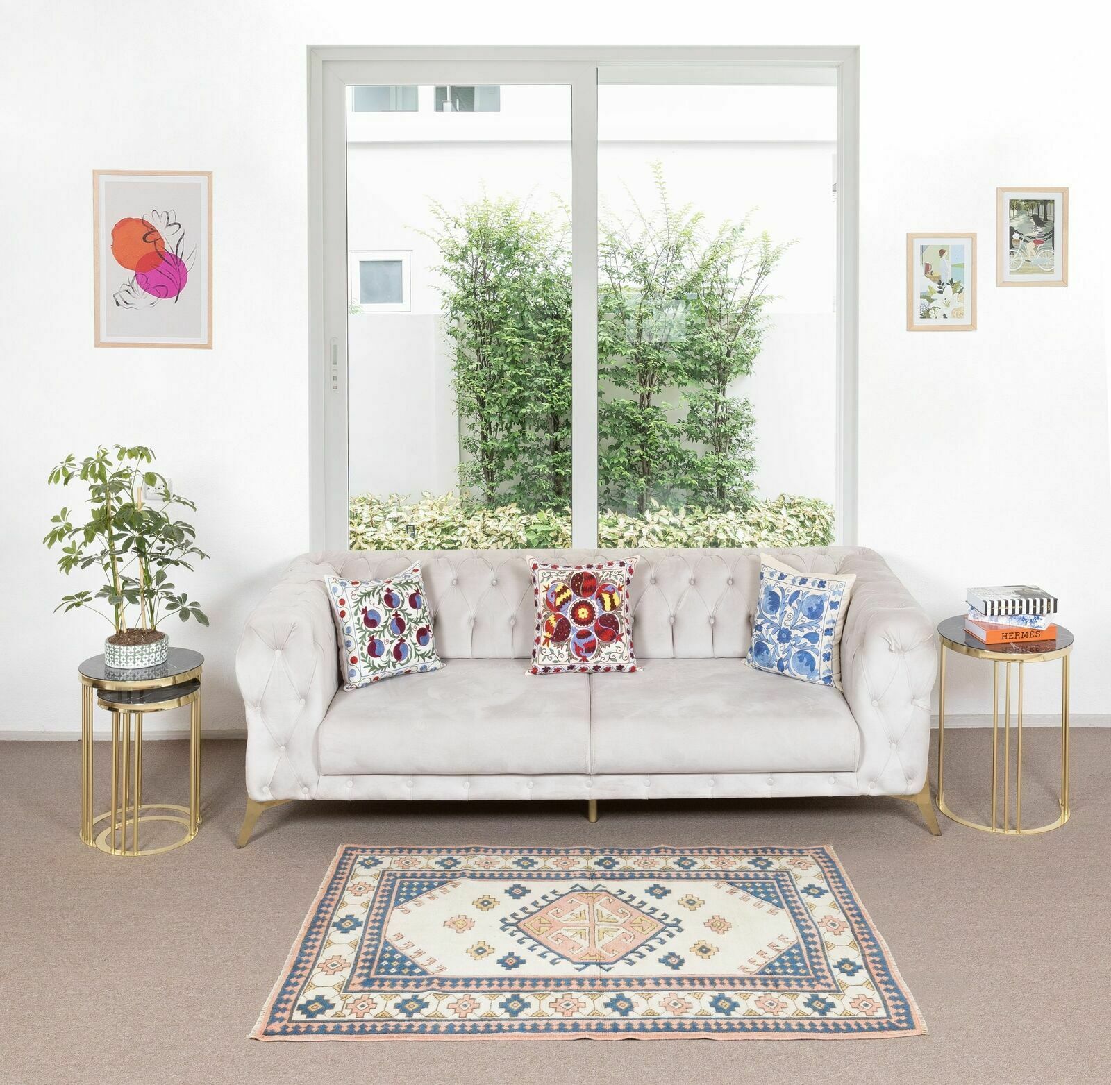 4.6x5.3 Ft Vintage Turkish Wool Rug, One Of A Kind Geometric Hand Knotted Carpet photo furniture