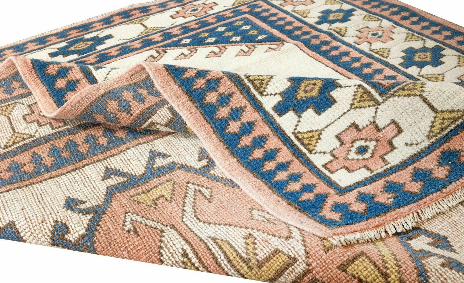 4.6x5.3 Ft Vintage Turkish Wool Rug, One Of A Kind Geometric Hand Knotted Carpet photo for sale