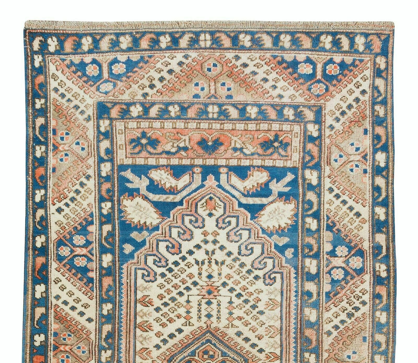 3.4x6.3 Ft Traditional Geometric Turkish Accent Rug, Vintage Handmade Carpet photo Textiles