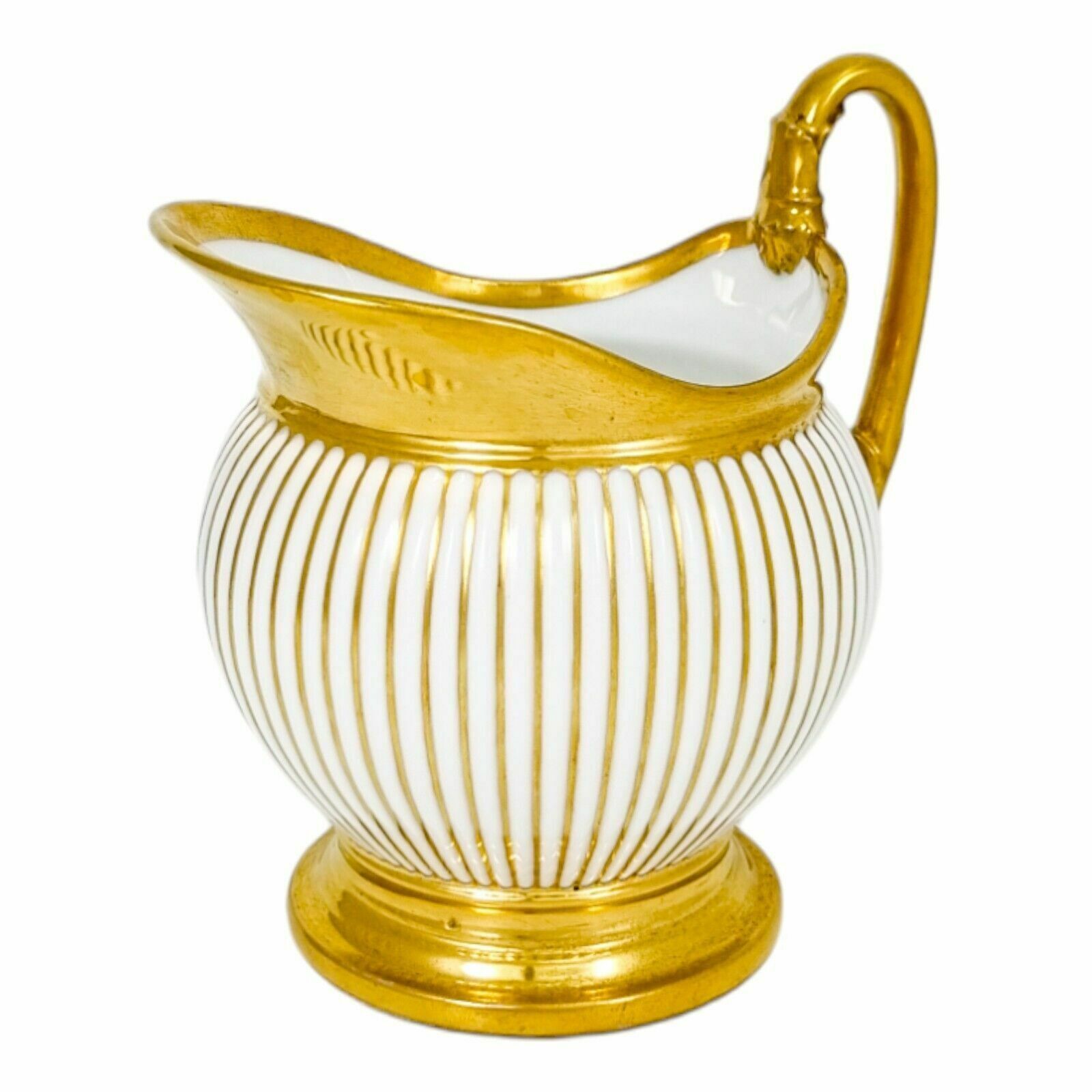 1830's French Empire Old Paris Porcelain Large Gilded Milk Jug Carafe, Feuillet photo vintage