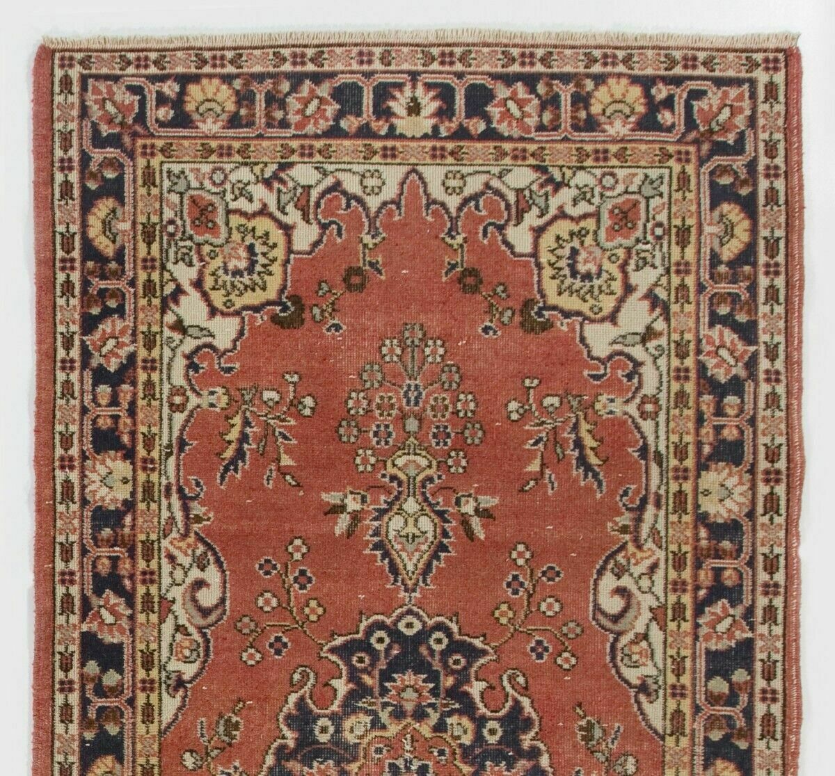 4x7.3 Ft Vintage Hand Made Rug In Red And Ivory. Authentic 1950s Floor Covering photo furniture