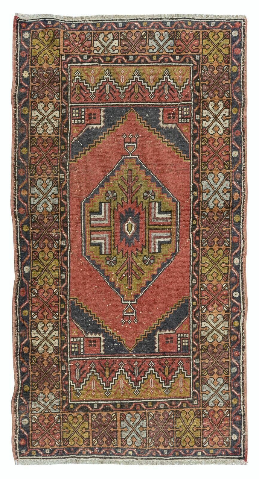 3x5.6 Ft Nice Handmade Midcentury Turkish Oriental Wool Rug With Tribal Style
