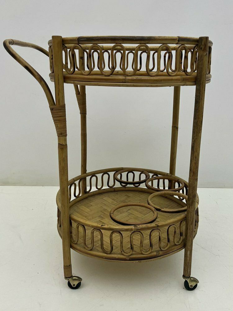 Round Bohemian Trolley In Bamboo And Wicker Attributed To Franco Albini, 1960s photo buy