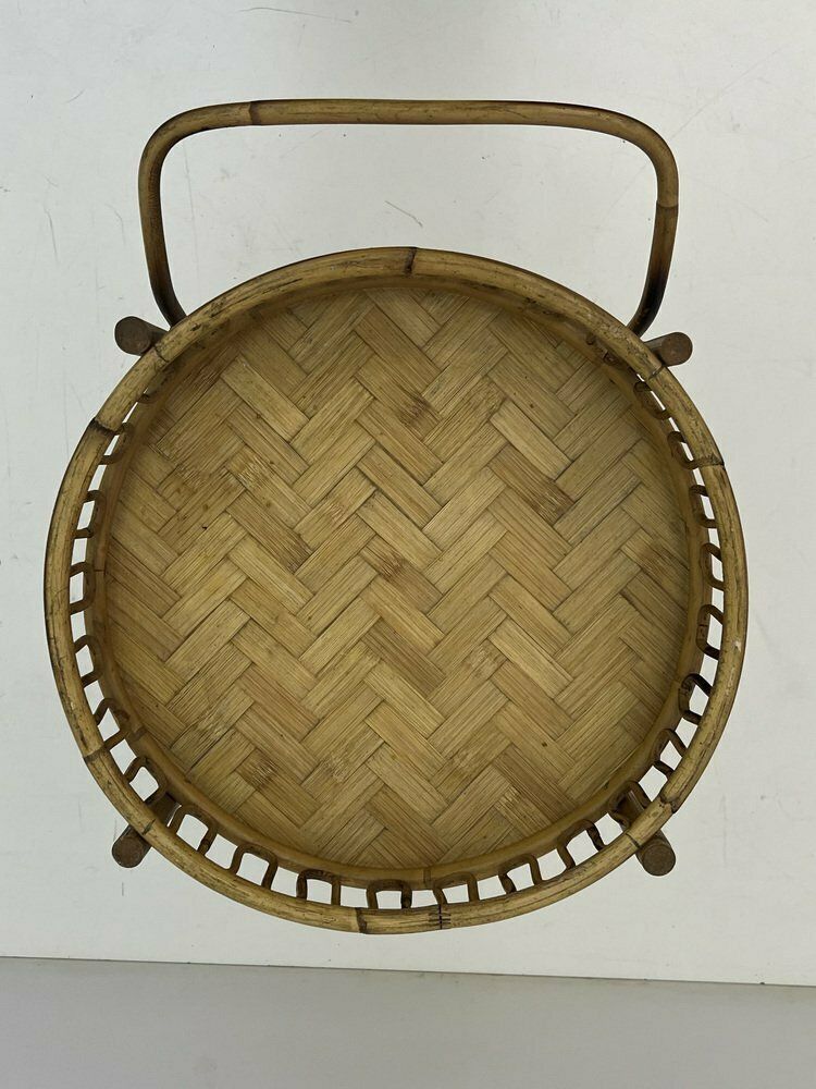 photo for sale Round Bohemian Trolley In Bamboo And Wicker Attributed To Franco Albini, 1960s