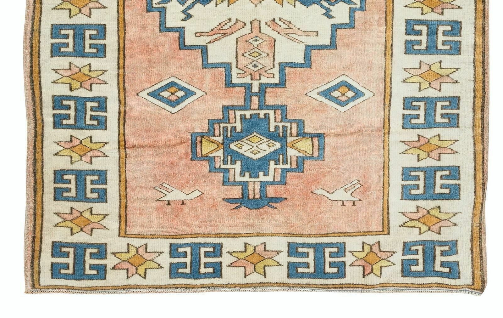 4.3x6 Ft Vintage Handmade Turkish Wool Rug With Geometric Design photo 469.0
