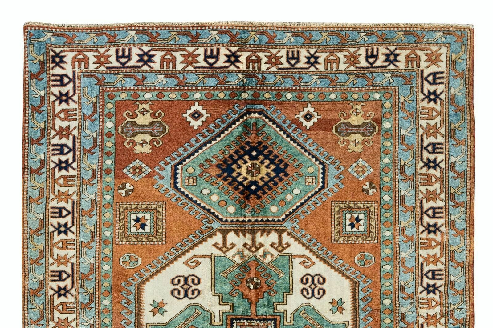 4.8x6.6 Ft Tri Medallion Vintage Turkish Wool Area Rug For Office & Home Decor photo Textiles