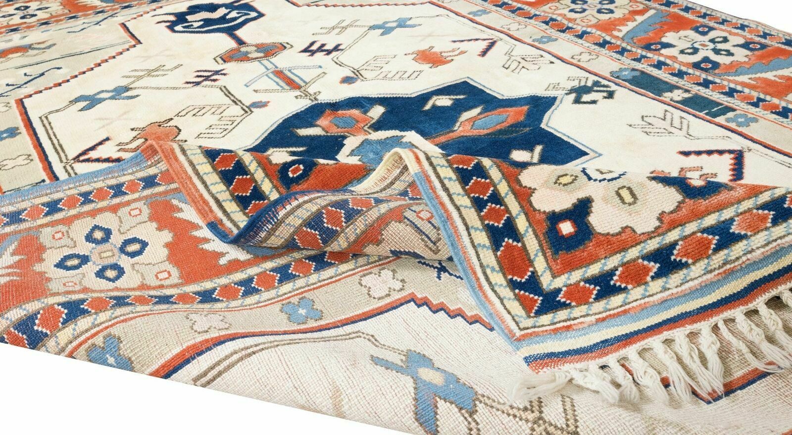 Mid Century Hand Knotted Turkish Geometric Pattern Wool Area Rug photo for sale