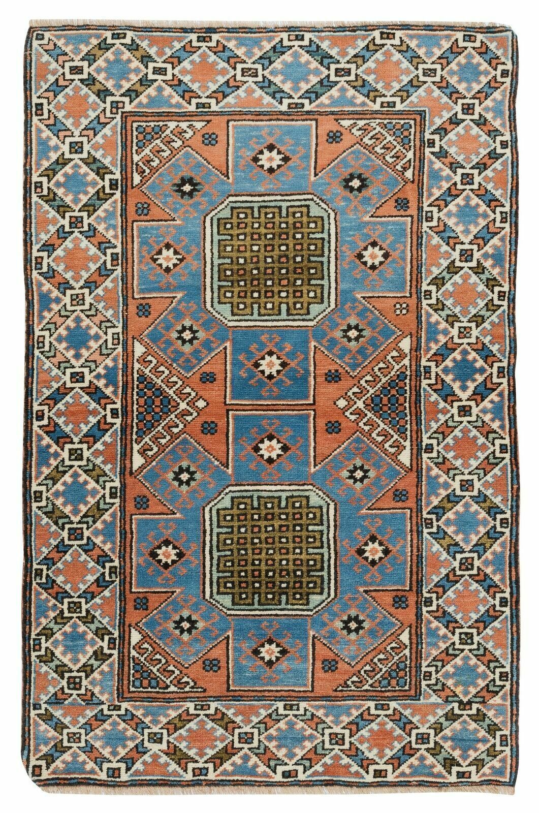 3x4.6 Ft Vintage Handmade Geometric Turkish Accent Rug, Woolen Floor Covering