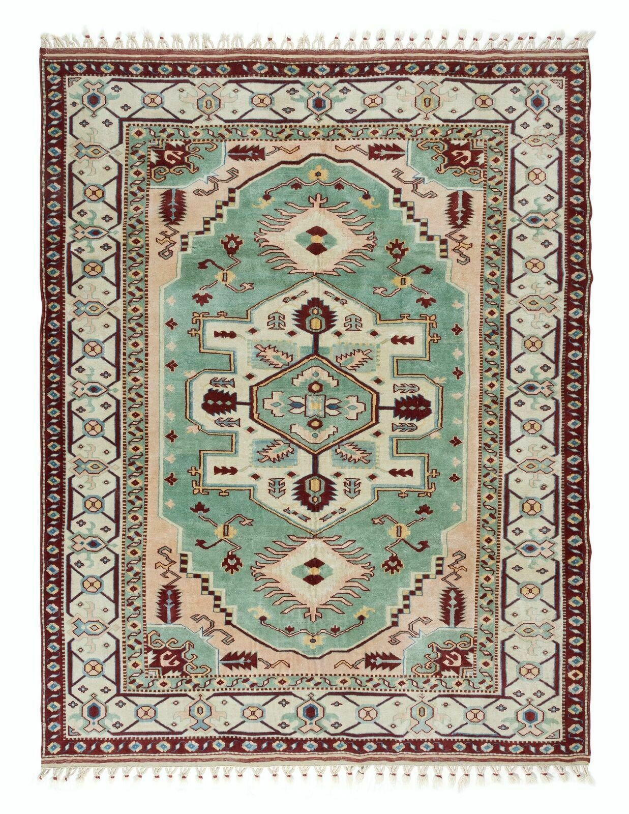 6.4x8 Ft Handmade Area Rug, Unique Vintage Turkish Carpet With Fringe, 100% Wool